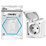 фото Розетка 1-м ОП Dita 16А IP54 250В с заземл. с крышкой бел. TOKOV LIGHT TKL-DT-R1Z-C01-IP54