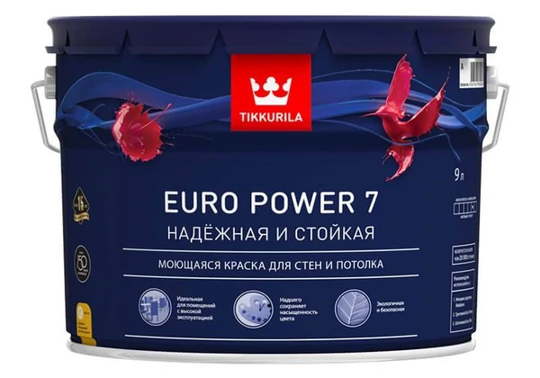 Фото Краска интерьерная EURO POWER 7 матовая, база A Tikkurila, 9л