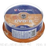 фото Диск Verbatim  DVD-R 4.7 Gb 16х (уп.25 шт. в пл. кор.) /200/