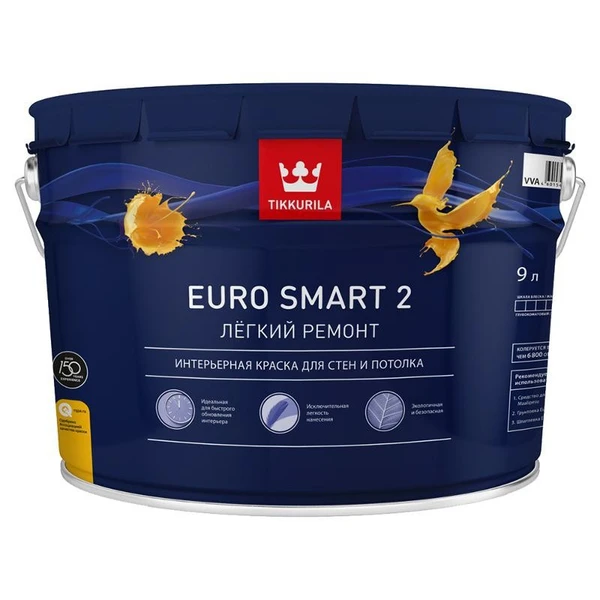 Фото Интерьерная краска EURO SMART 2 глубокоматовая, база A Tikkurila 9л