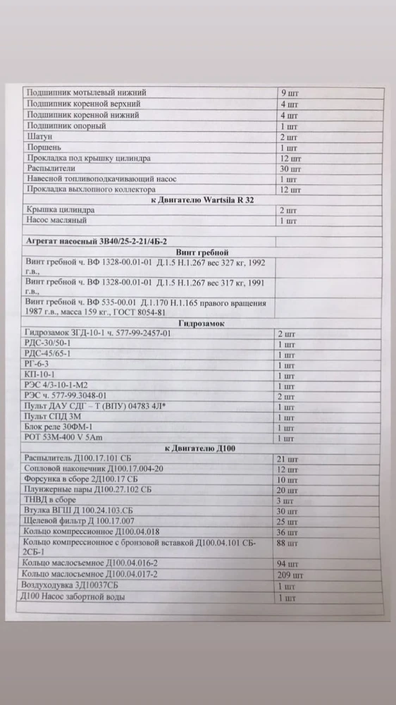 Фото Судовые запчасти к Двигателю Д100 и Wartsila R 32, винты гребные, гидрозамки