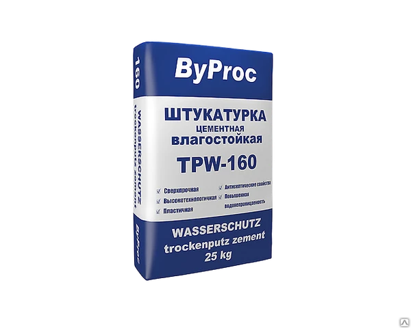 Фото Штукатурка влагостойкая цементная ByProc 25 кг, TPW-160