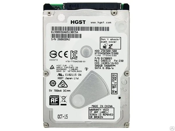 Фото Жесткий диск 2.5" 500Gb HGST Travelstar Z5K500 HTS545050A7E680, 
5400rpm, 8