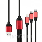 фото Кабель Smartbuy USB - 3 в 1 Micro+TypeC+8pin, резин, толст. 1.2 м, до 3А черный (iK-312QBOMB black)