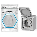 фото Розетка 1-м ОП Dita 16А IP54 250В с заземл. с крышкой сер. TOKOV LIGHT TKL-DT-R1Z-C06-IP54