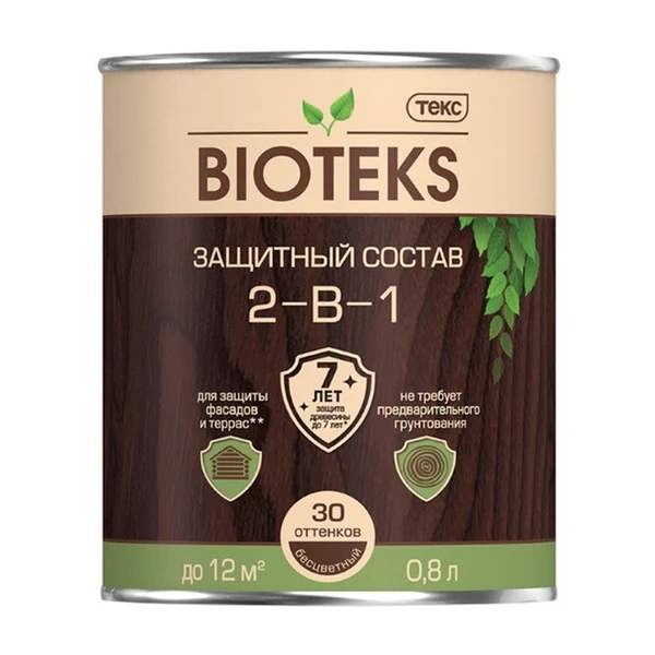 Фото Антисептик защитный лессирующий 2-в-1 Орех Биотекс (Bioteks) 0.8л