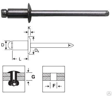 Фото Заклепка нержавеющая сталь/нержавеющая сталь 4,0*10,0