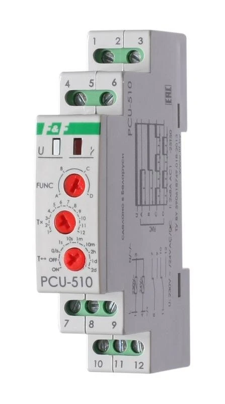 Фото Реле времени PCU-510 (многофункц. 230В 2х8А 2перекл. IP20 монтаж на DIN-рейке) F&F EA02.001.009