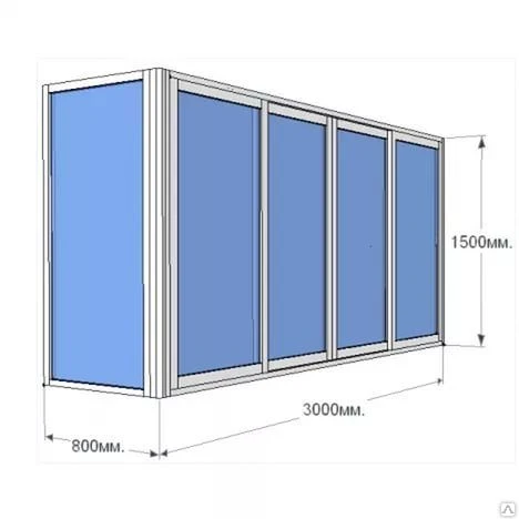 Фото Балконная рама из алюм. проф. «Provedal», размер 1500х3000+800 мм (В*Ш*Ш)