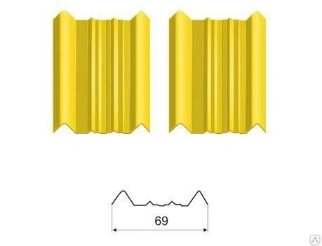 Фото Металлический штакетник ШТ-69 1018 желтый