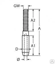 Фото Наконечник для троса 4мм с наружной резьбой М6х30, нерж. сталь А4