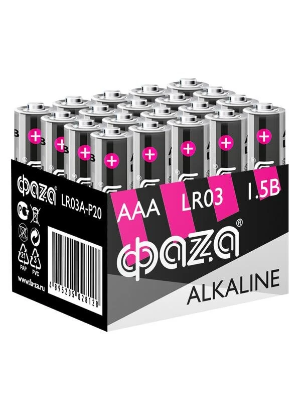 Фото Элемент питания алкалиновый LR03 Alkaline Pack-20 (уп.20шт) ФАZА 5028128