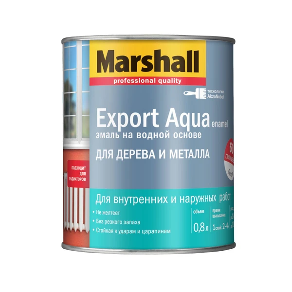 Фото MARSHALL EXPORT AQUA ЭМАЛЬ НА ВОДНОЙ ОСНОВЕ ДЛЯ ДЕРЕВА И МЕТАЛЛА ПОЛУМАТОВАЯ Белая,Черная,Серая,Коричневая Маршал