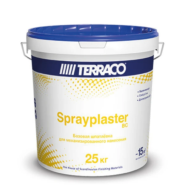 Фото Terraco Sprayplaster acrilic BC interior ВЕДРО (25 кг) Базовая шпатлевка для механизир. нанесения