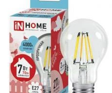 Фото Лампа светодиодная LED-A60-deco 7Вт 230В Е27 3000К 630Лм прозрачная IN HOME