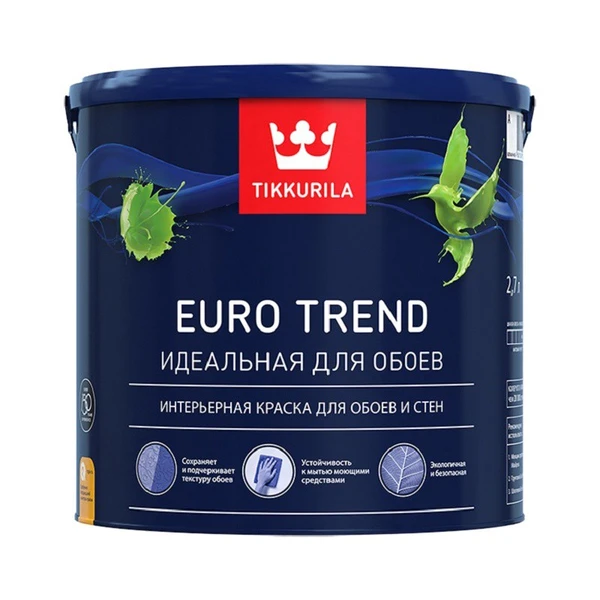 Фото Интерьерная краска для обоев и стен Euro Trend матовая, база А Tikkurila, 2,7 л