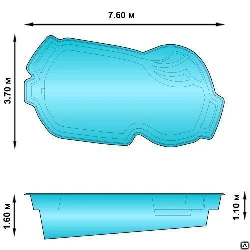 Фото КОМПОЗИТНЫЙ БАССЕЙН БАЛАТОН (7,6м х 3,7м х 1,1-1,6м)