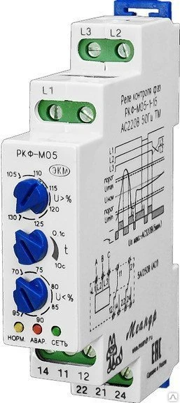 Фото Реле контроля фаз РКФ-М05-1-15 (АС100, 220, 415В)
в