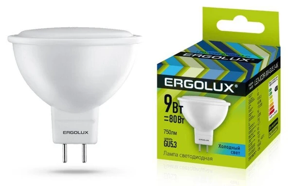 Фото Лампа светодиодная LED-JCDR-9W-GU5.3-4K JCDR 9Вт GU5.3 4500К 172-265В Ergolux 13625