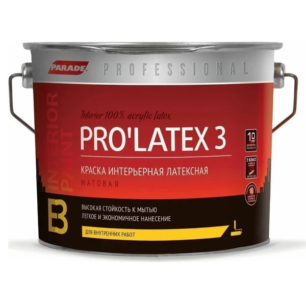 Фото Краска латексная Parade Professional E3 Pro’Latex3 влагостойкая моющаяся матовая бесцветный 2,7 л