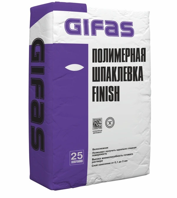 Фото Шпаклевка полимерная белоснежная Gifas Finish, 25кг