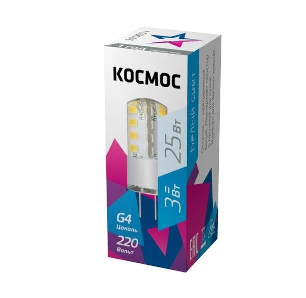 Фото Лампа светодиодная 3Вт 220В G4 4500К КОСМОС LksmLED3wJCG4220v45