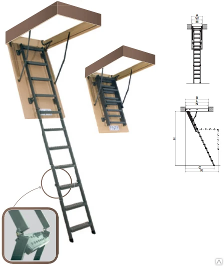 Фото Чердачные лестницы FAKRO LMS складная металлическая 60x120x280