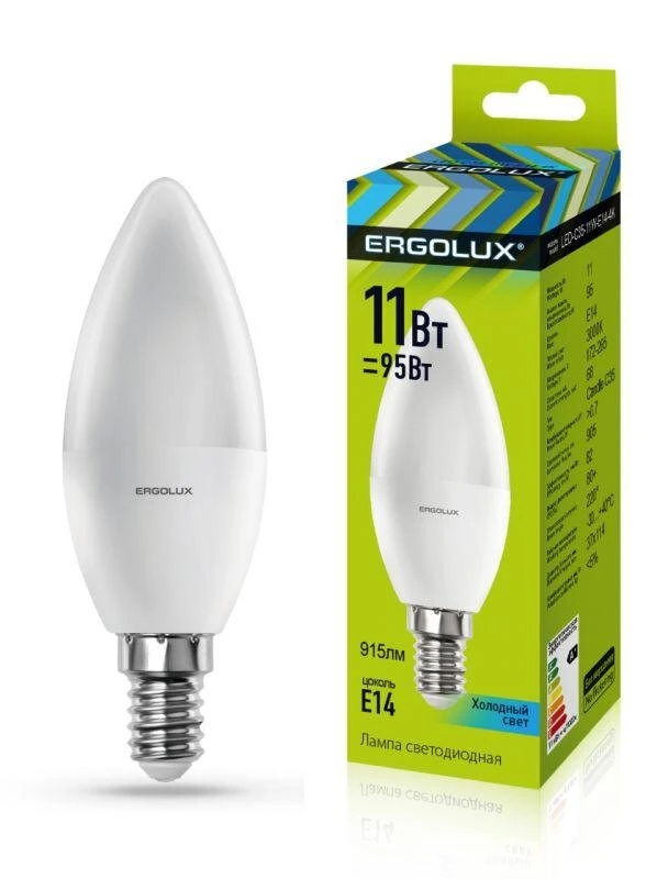 Фото Лампа светодиодная LED-C35-11W-E14-4K Свеча 11Вт E14 4500К 172-265В Ergolux 13619