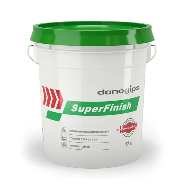 Фото Шпатлевка финишная DANOGIPS SuperFinish, белая полимерная 17л (28кг)