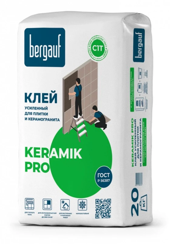 Фото Клей усиленный для керамической плитки Bergauf Keramik Pro (C1T) серый 20 кг