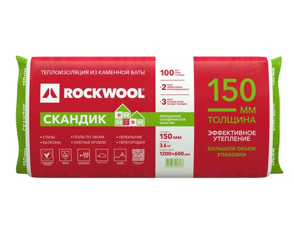 Фото Утеплитель RockWool Лайт Баттс Скандик XL 1200x600x150 (0,54м3/3,6м2)