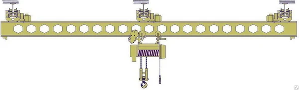 Фото Кран-балка подвесная двухпролетная 12+12 1т, 2т, 3,2т, 5т, 6,3т, 8т, 10т