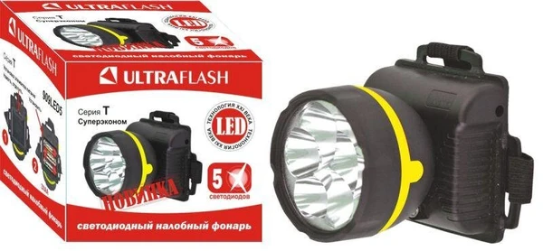 Фото Фонарь налобный 909LED5 (5LED 1 режим; 3хR6 черн.) Ultraflash 11781