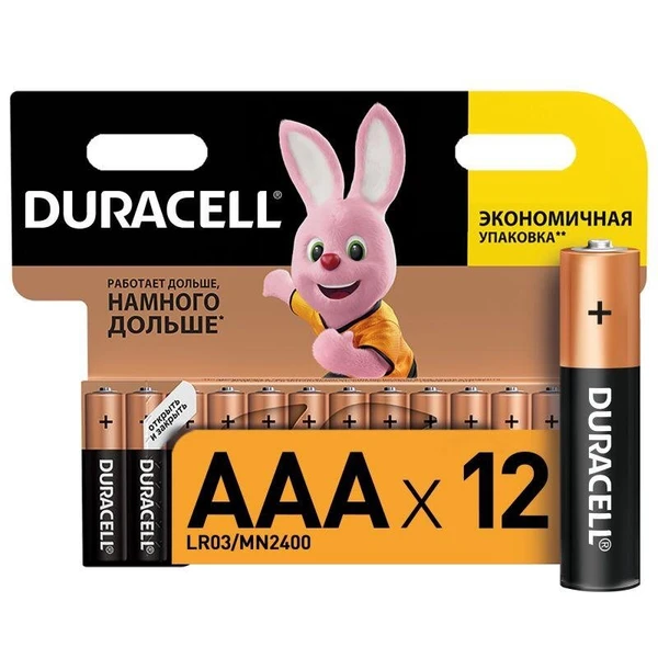 Фото Элемент питания алкалиновый LR MX 2400/LR03 BASIC BP-12 (блист.12шт) Duracell Б0014520