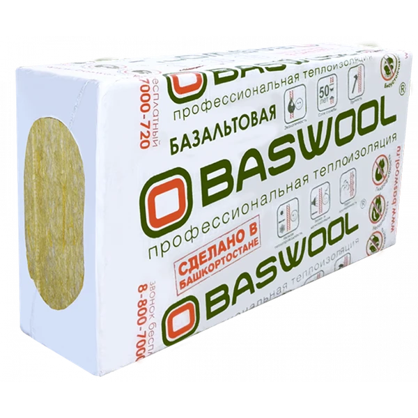 Фото Плиты теплоизоляционные BASWOOL ВЕНТ ФАСАД 80 НГ 100мм 1200х600 3 плит; 2,16 м2; 0,216м3 (32 уп/пал)