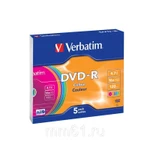 фото Диск Verbatim  DVD-R 4.7 Gb 16х Slim Color /100/