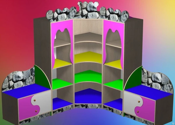 Фото Л-40.04 Cтеллаж игровой для игрушек и пособий угловой "Замок"