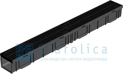 Фото Комплект Gidrolica Light: лоток водоотводный ЛВ -10.11,5.9,5 - пластиковый  с решеткой РВ- 10.11.50 пластиковой щелевой, кл. A15