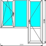 фото Балконный блок с одной поворотно-откидной и одной поворотной створкой.