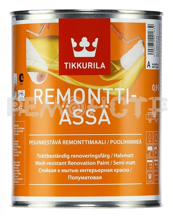 Фото Краска интер  0,9л база С лат п/мат Tikkurila REMONTTI-ASSA (3) (ЭК) зз П