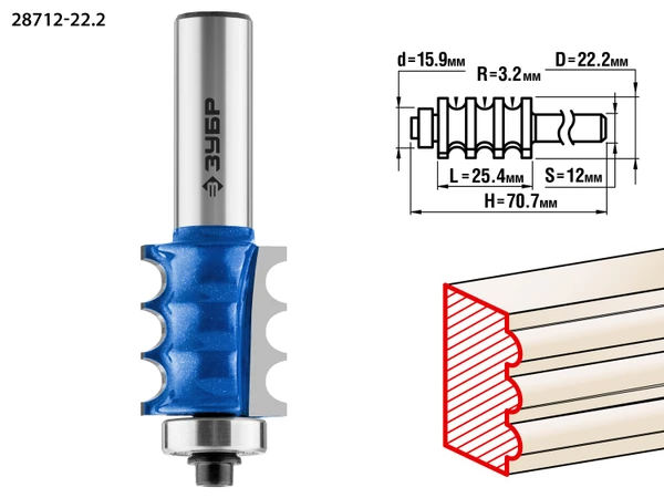 Фото Фреза кромочная фигурная №1 Зубр 28712-22.2 / 22.2x26 мм, радиус 3 мм