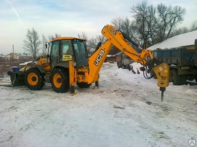 Фото Гидромолот. Услуги аренда гидромолота на экскаваторе погрузчике JCB 5CX.