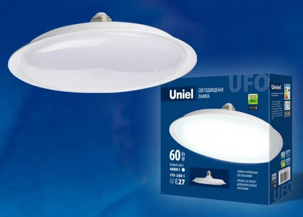 Фото Лампа светодиодная. Форма «UFO» LED-U270-60W/4000K/E27/FR PLU01WH