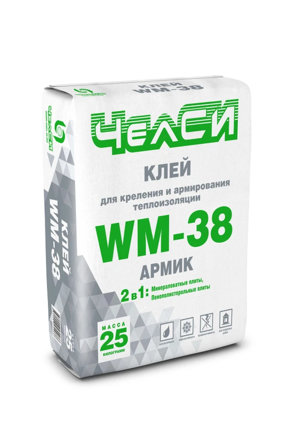 Фото Клей ЧелСи теплоизоляционный цементный серый WOOLMENT WM-38 25кг