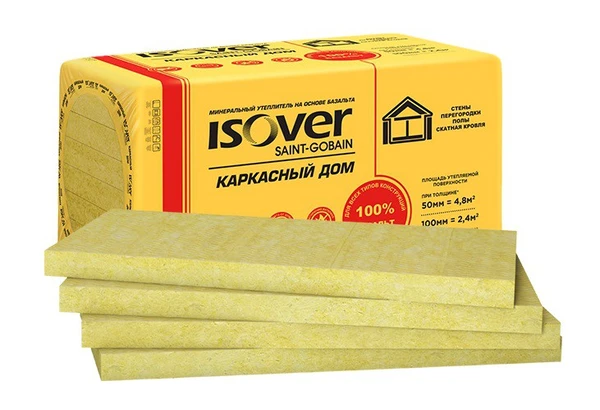 Фото Базальтовый утеплитель ISOVER Каркасный дом 28кг/м3 (1000х600х100мм) 4шт. 2,4м2 (0,24м3)