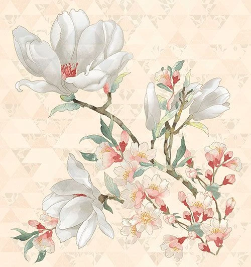 Фото Плитка керам. KERLIFE Primavera 753x709 панно Magnolia Crema