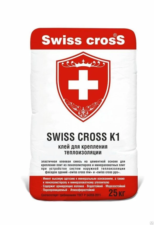 Фото Клей для пенополистирола и базальтовой плиты 25кг Swiss Cross К1