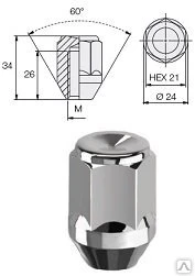 Фото Гайка колёсная М 14х1,5х34 S=21 конус, закрытая Ellis