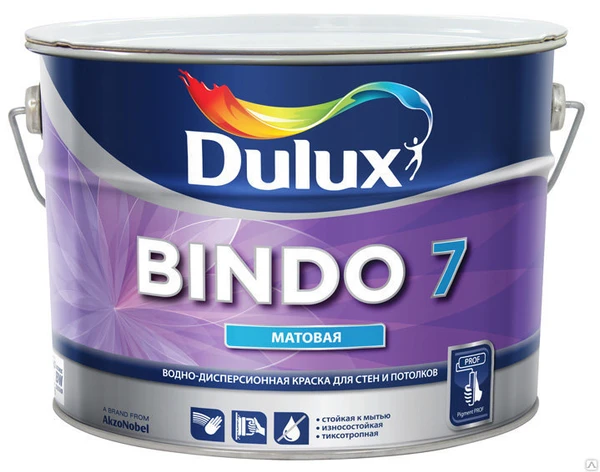 Фото Bindo 7-краска в-д,матовая,белая,bw(10л)dulux