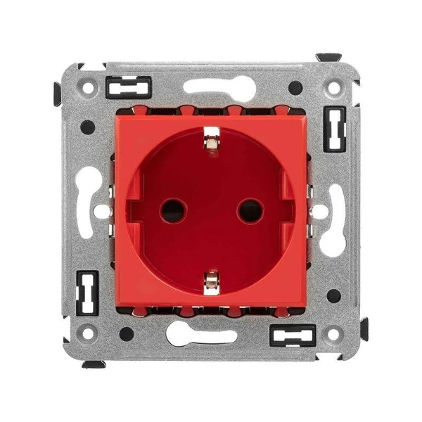 Фото Розетка 1-м СП 2мод. Avanti "Красный квадрат" 16А IP20 2P+E защ. шторки красн. DKC 4401003
